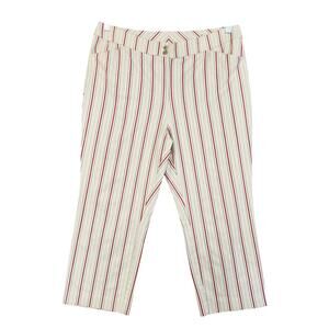 Chicos Womens Striped Cropped Pants‎ Size 14 Red Cream Stripe Mid Rise Preppy